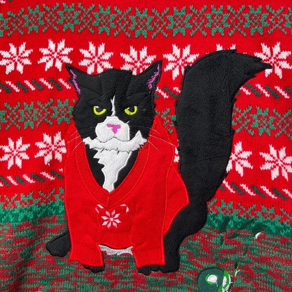33 Degrees Black White Cat Christmas Sweater XL Broken Ornaments Fun Attitude - Picture 4 of 16